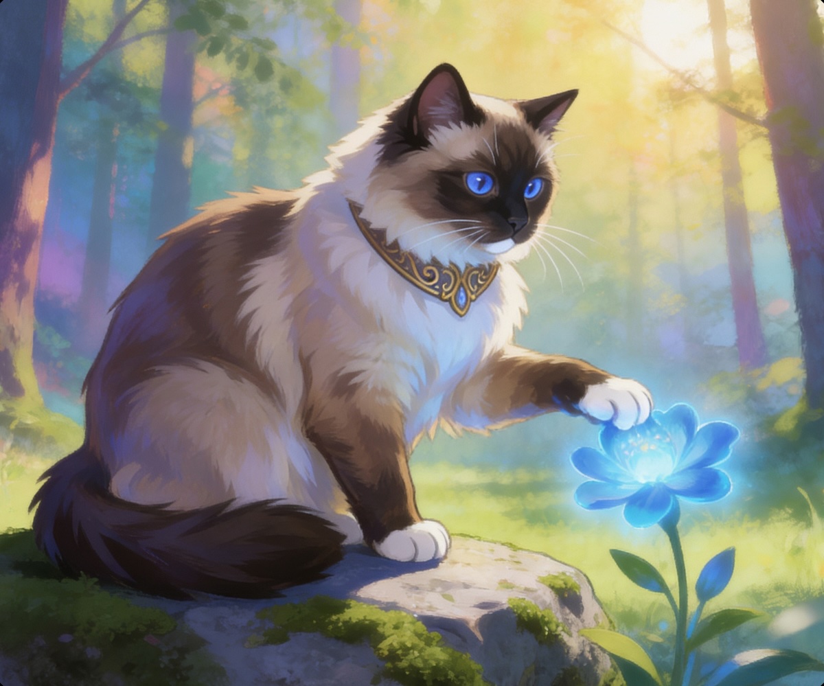 Remi touching a glowing flower