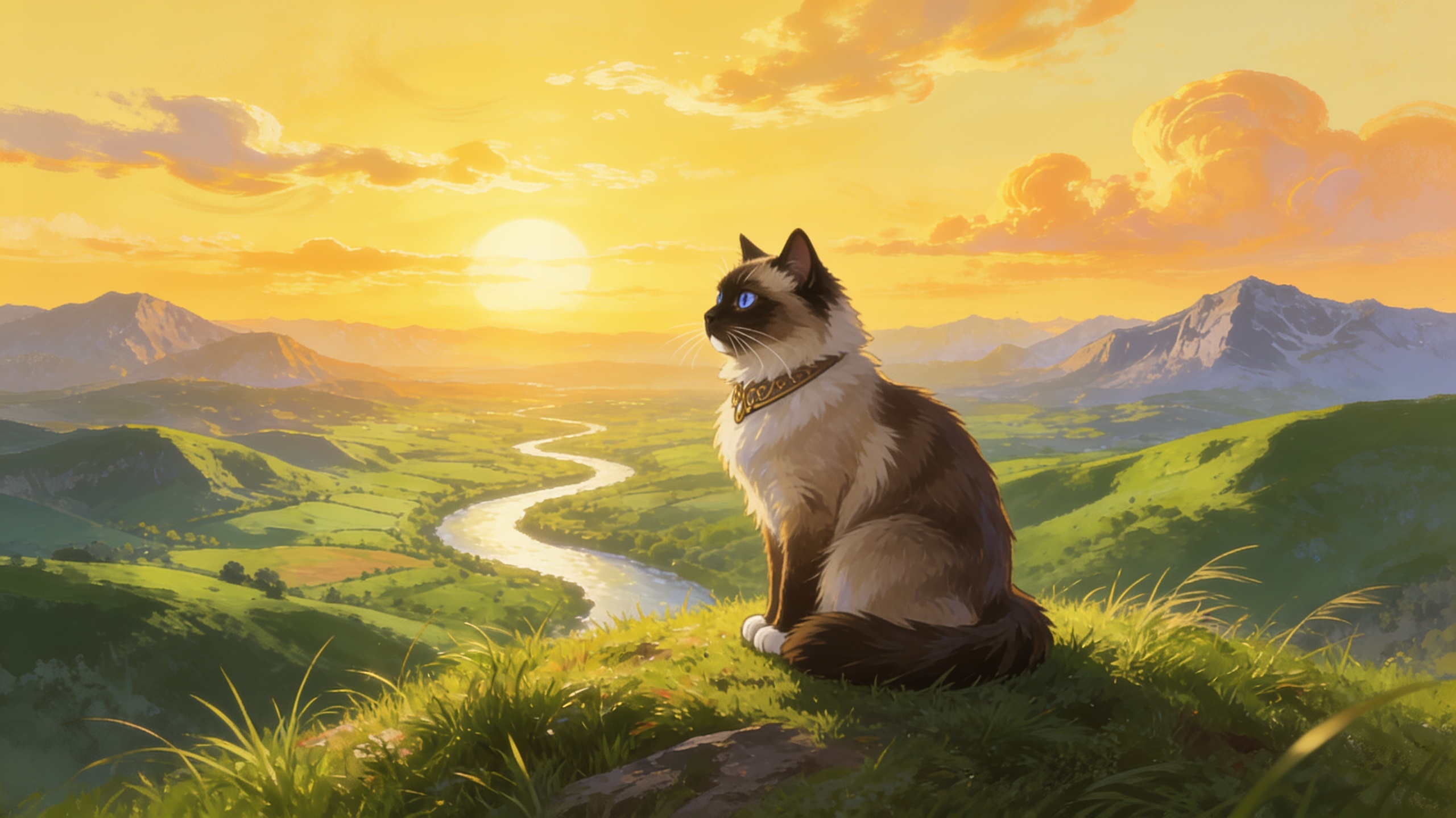 Remi the seal point Ragdoll cat on a hilltop
